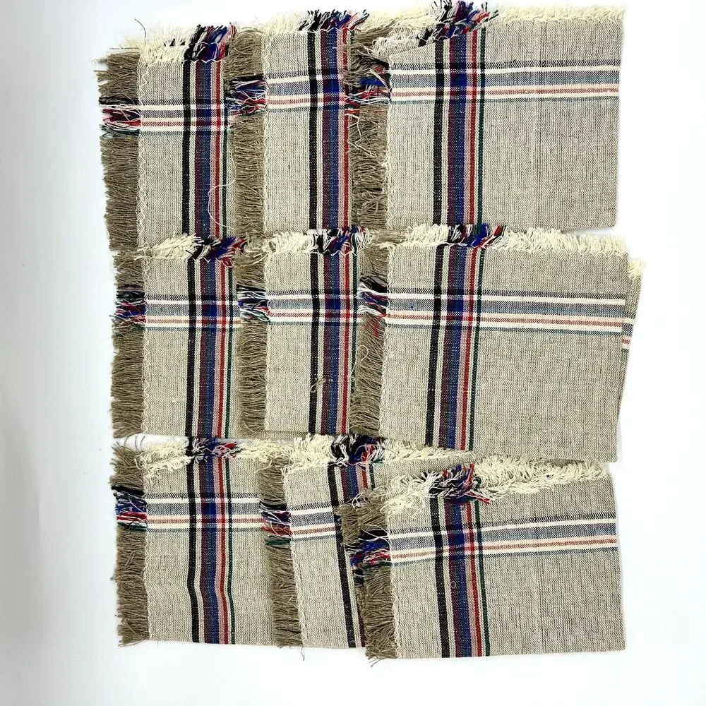 Vintage Handmade Polish Napkins Cotton Linen Lot of 9 NWT Home Decor Tan Brown